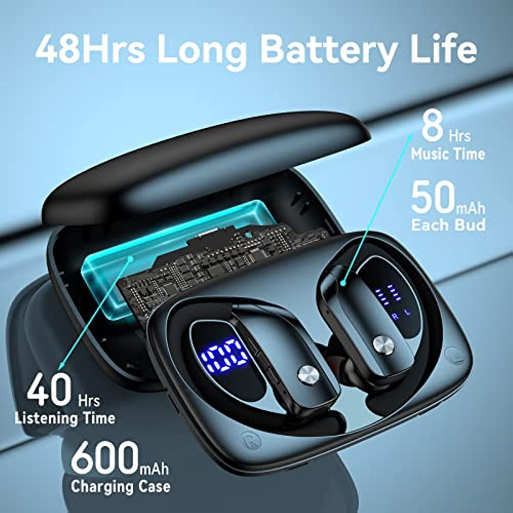Ear Buds Wireless Earbuds Bluetooth Headphones with 80H Playtime LED Display Case, Over-Ear Hook with Mic, Stereo Sound