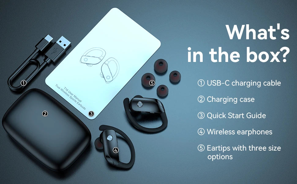 Ear Buds Wireless Earbuds Bluetooth Headphones with 80H Playtime LED Display Case, Over-Ear Hook with Mic, Stereo Sound