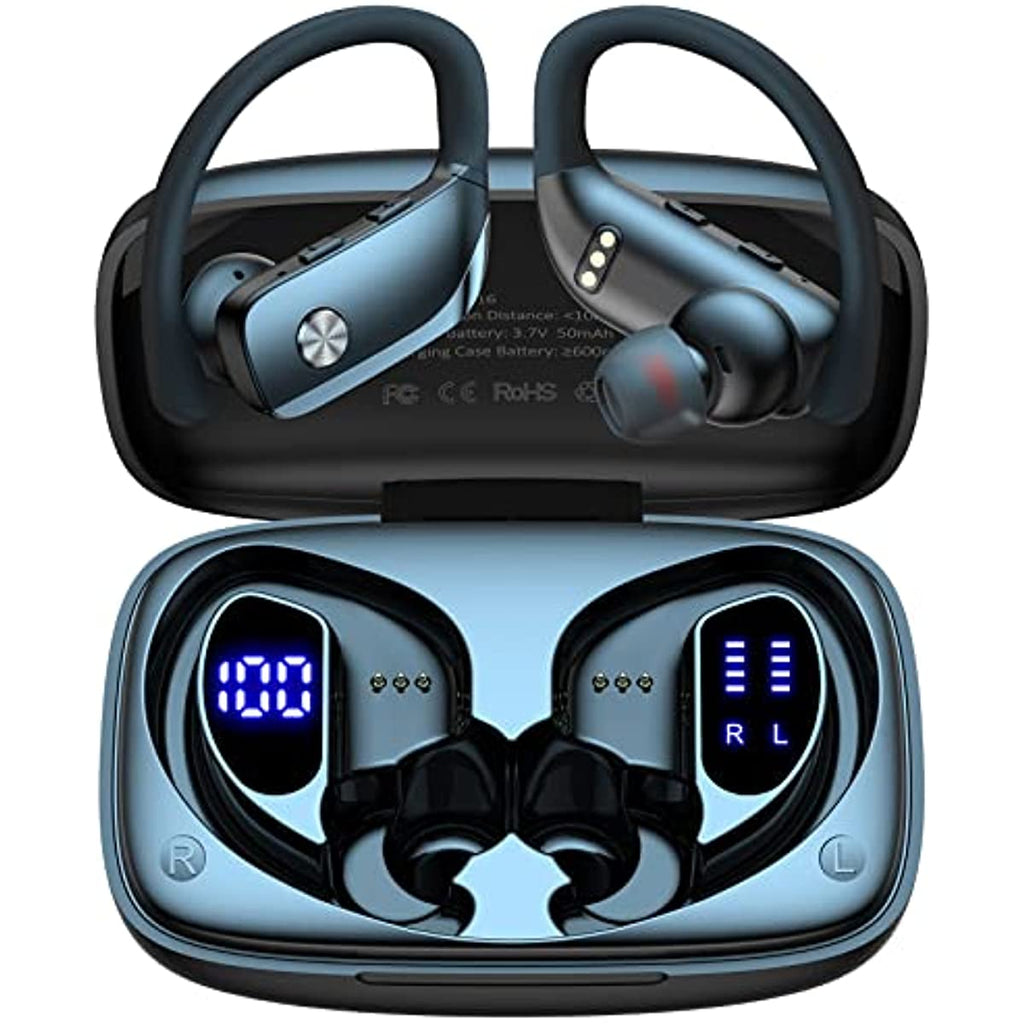 Ear Buds Wireless Earbuds Bluetooth Headphones with 80H Playtime LED Display Case, Over-Ear Hook with Mic, Stereo Sound