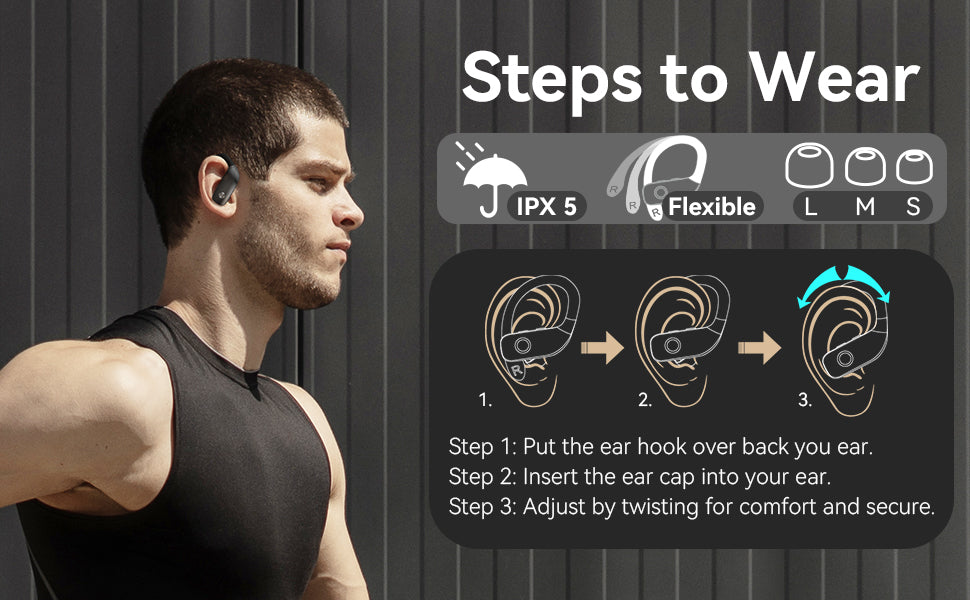 Ear Buds Wireless Earbuds Bluetooth Headphones with 80H Playtime LED Display Case, Over-Ear Hook with Mic, Stereo Sound