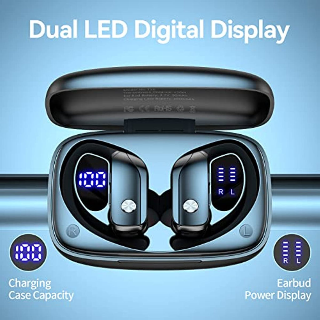 Ear Buds Wireless Earbuds Bluetooth Headphones with 80H Playtime LED Display Case, Over-Ear Hook with Mic, Stereo Sound