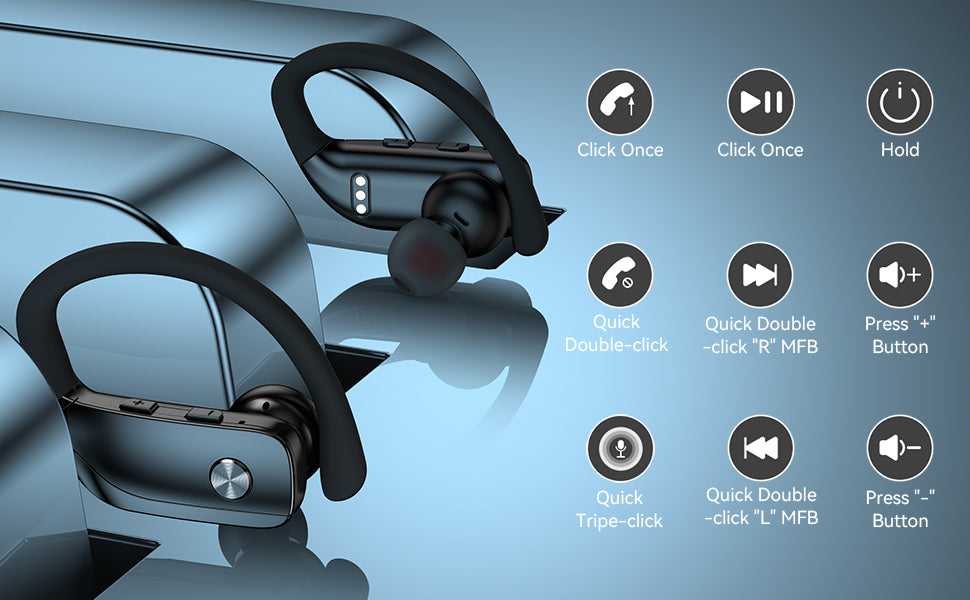Ear Buds Wireless Earbuds Bluetooth Headphones with 80H Playtime LED Display Case, Over-Ear Hook with Mic, Stereo Sound